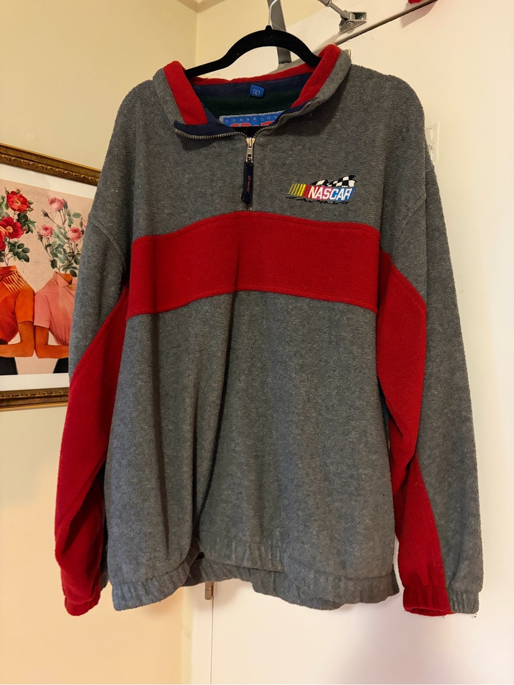 Vintage Nascar Gray and Red Quarter-Zip Pullover